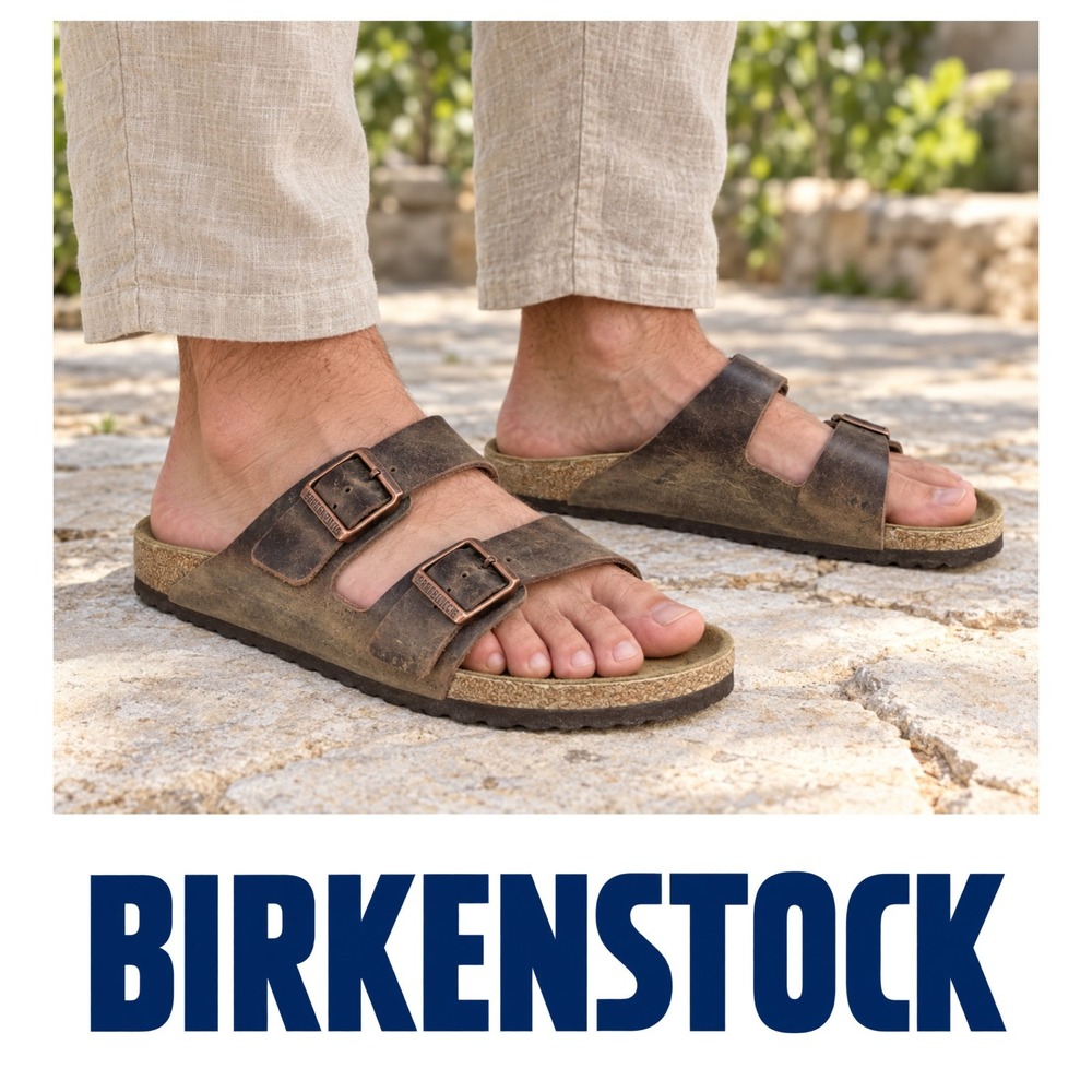 BIRKENSTOCK Men's Arizona Brown Oiled Leather 2-Strap Sandals Sizes 44/11-11.5